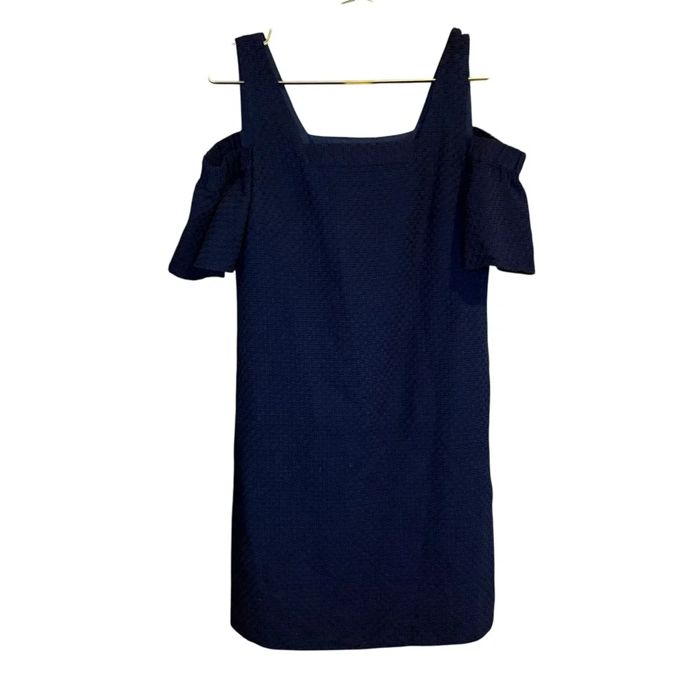 J.Crew Womens Dress XS Navy Blue Cold Shoulder Ruffle Sleeve‎ Mini.